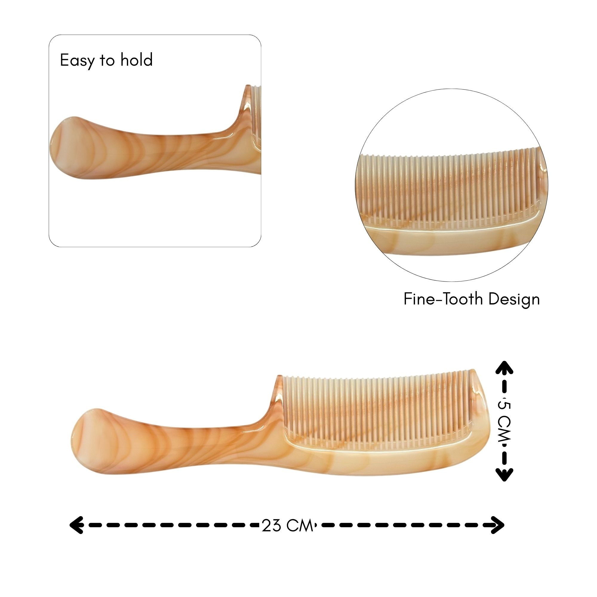 CB 0385 NO1 FINE AND WIDE TOOTH HANDLE COMB PEARL COLOUR image