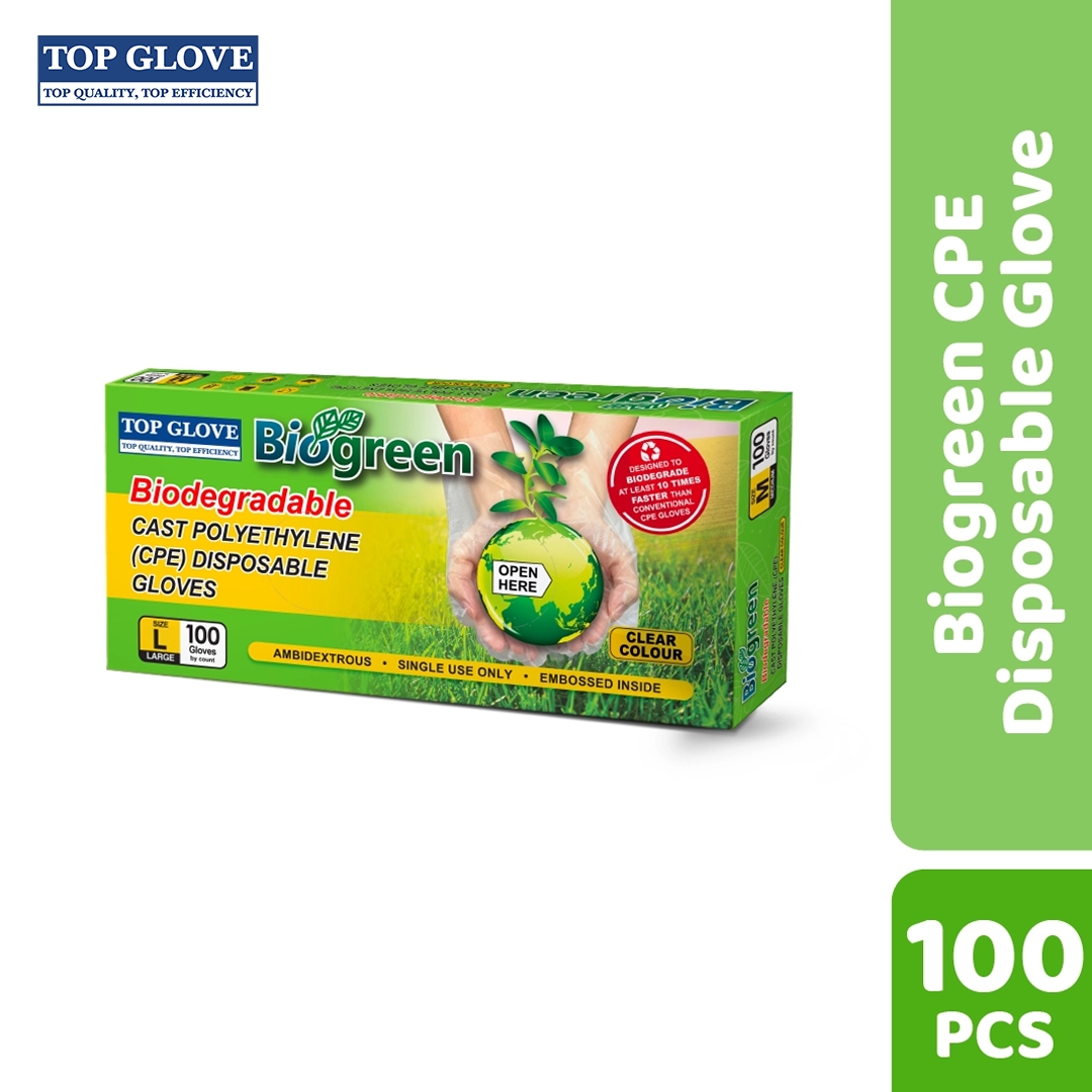 Top Glove BioGreen® Biodegradable Food Handling CPE Disposable Glove Clear, L