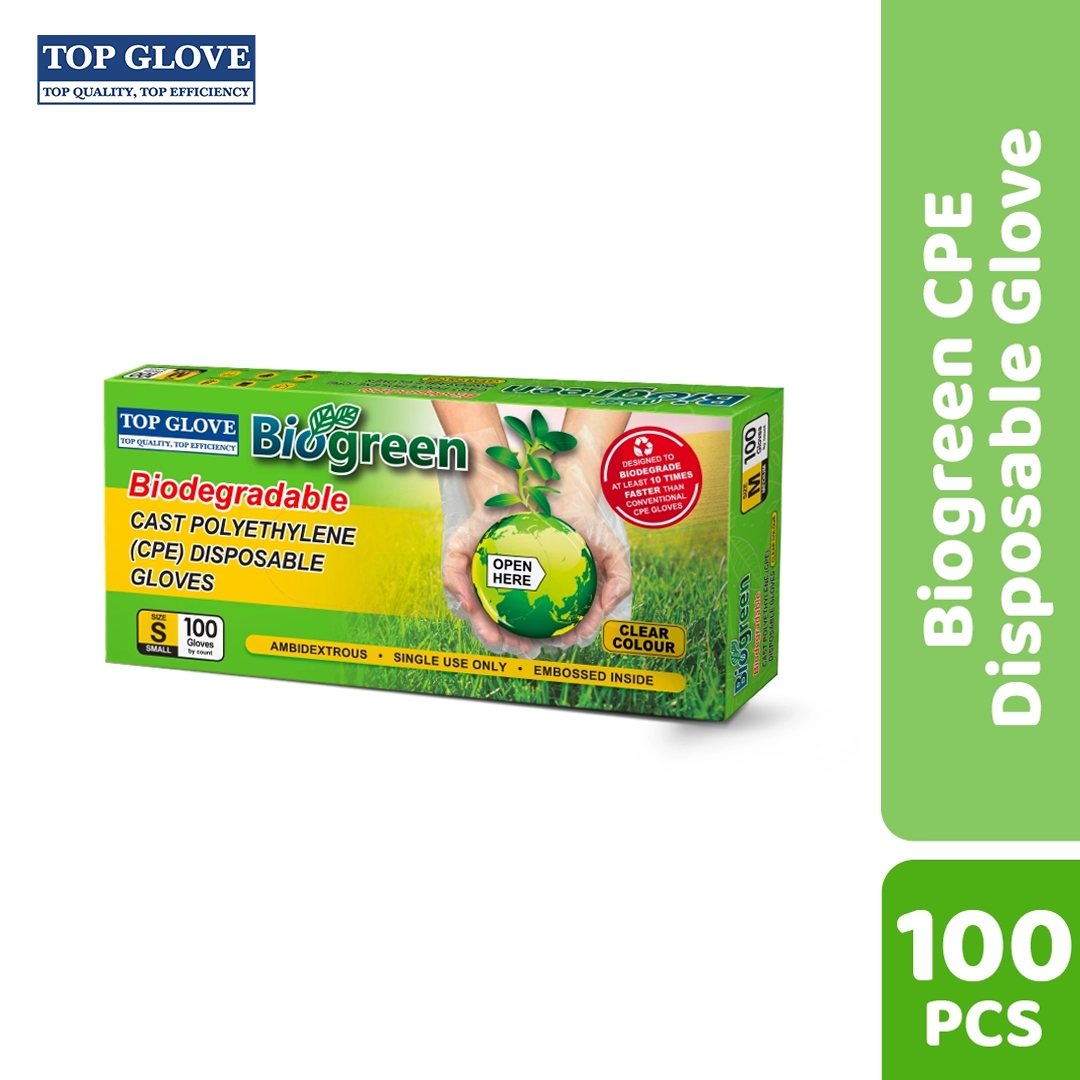 Top Glove BioGreen® Biodegradable Food Handling CPE Disposable Glove Clear, S
