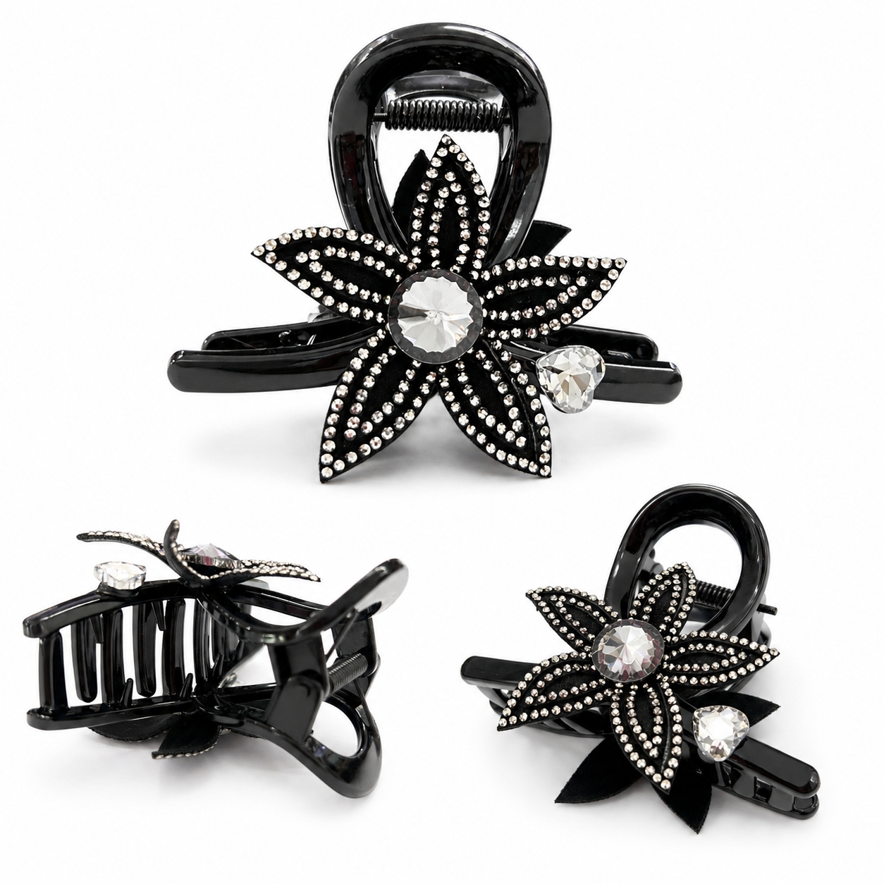#EA0029 CRYSTAL BLOOM HAIR CLAW CLIP 8CM