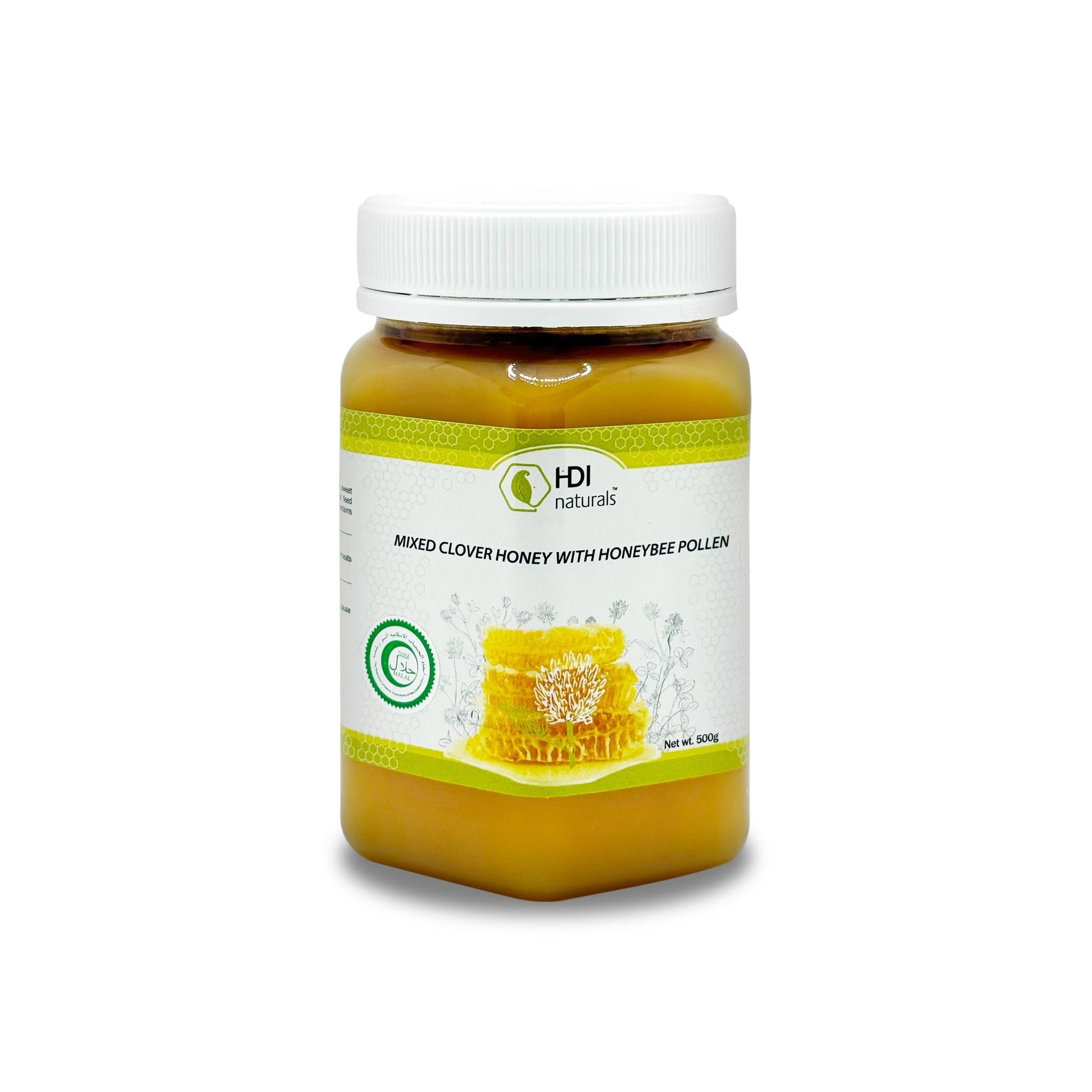 HDI Naturals™ Pure Clover Honey with Honeybee Pollen - Madu Asli dari New Zealand - 500g