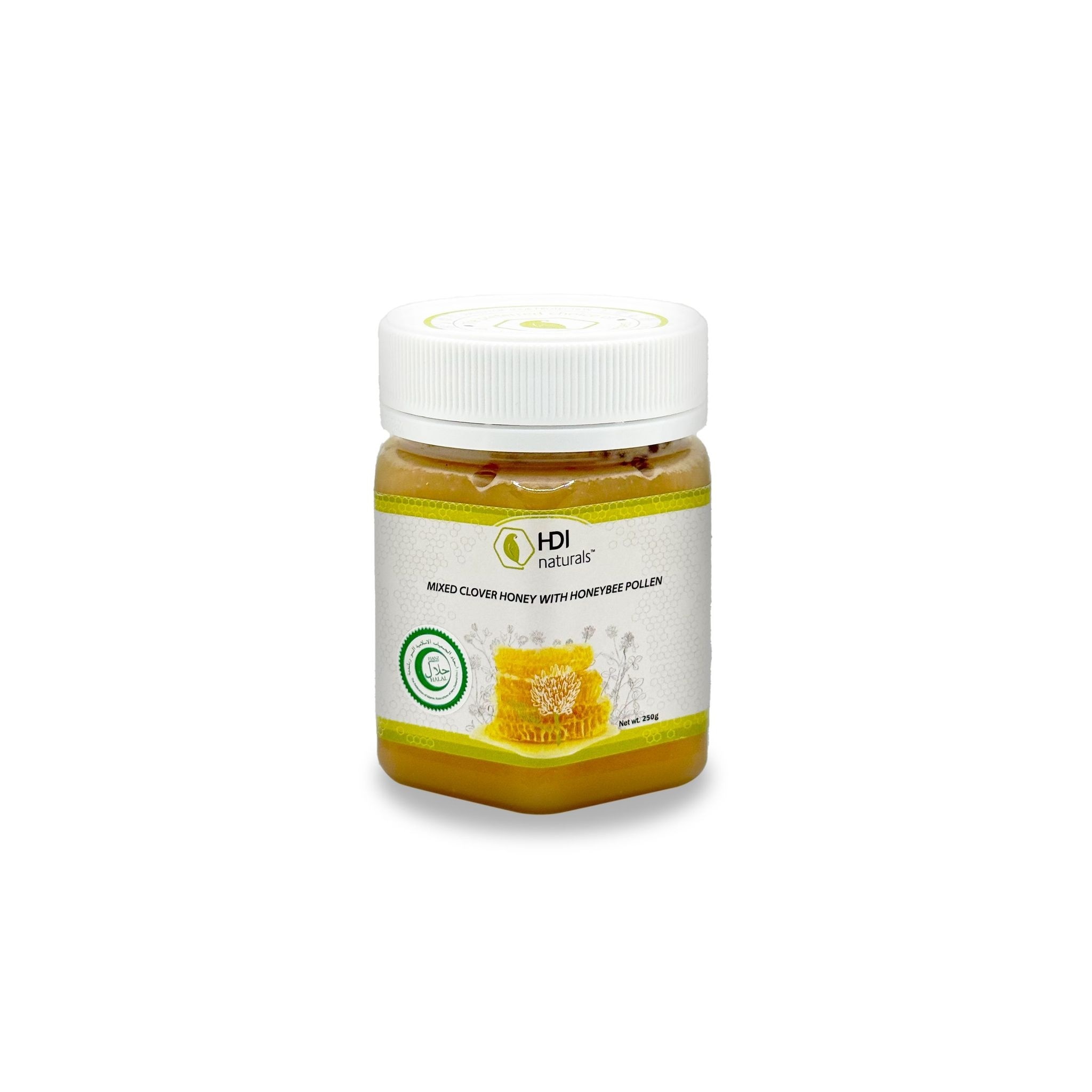 HDI Naturals™ Pure Clover Honey with Honeybee Pollen - Madu Asli dari New Zealand - 250g