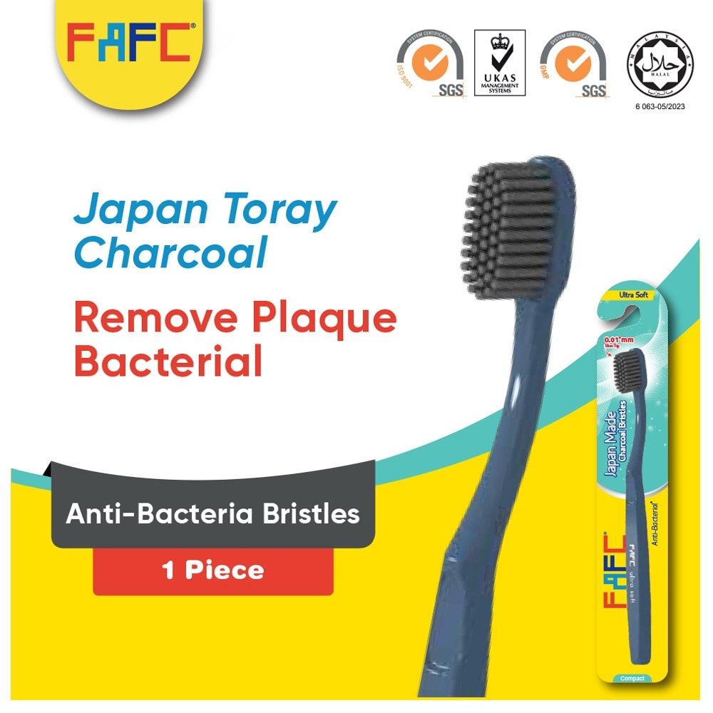 FAFC Compact Charcoal Adult Toothbrush (1 Pc) Japan Toray Charcoal Bristles Ultra Soft