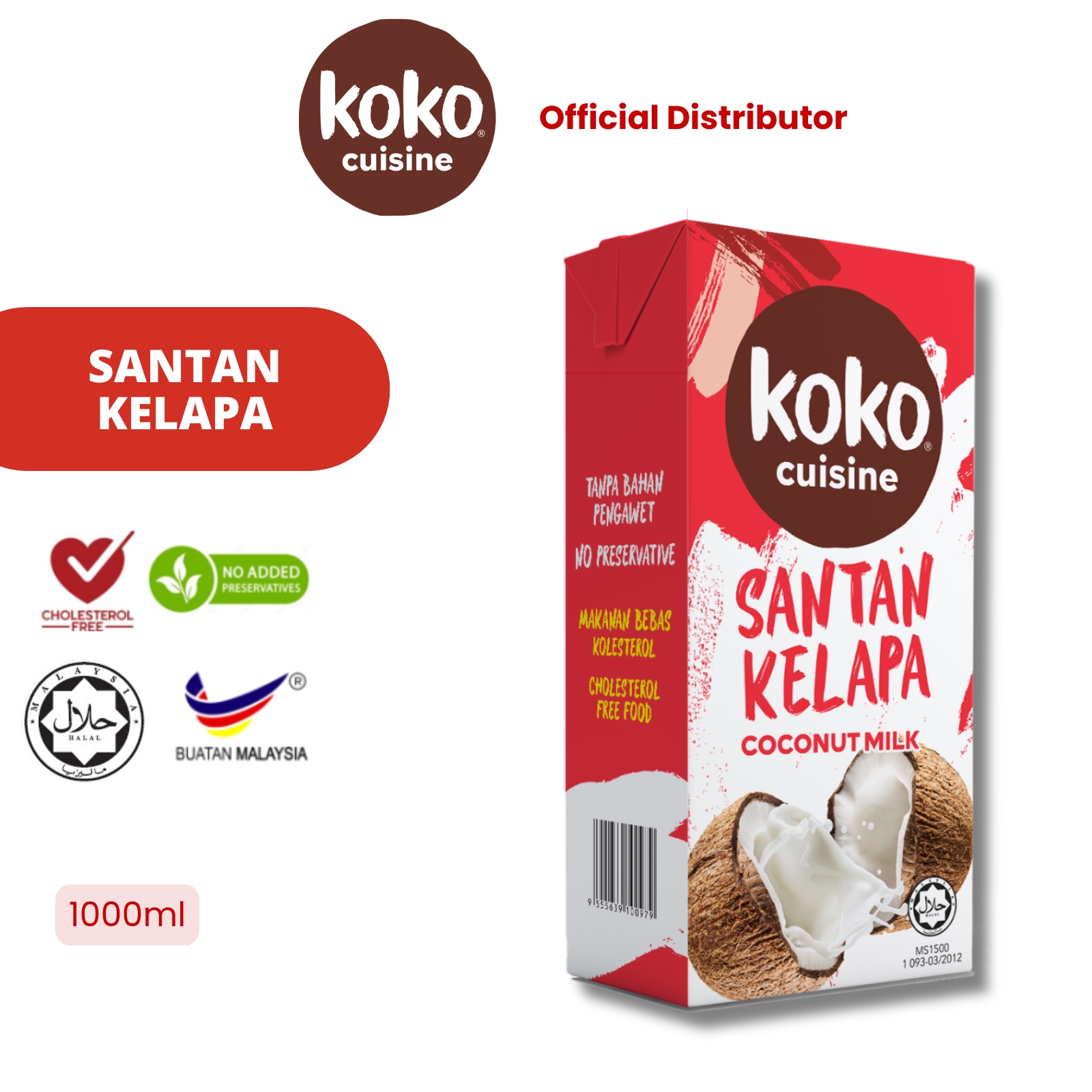 Koko Cuisine Coconut Milk Santan Kelapa for Cooking (1 litre)
