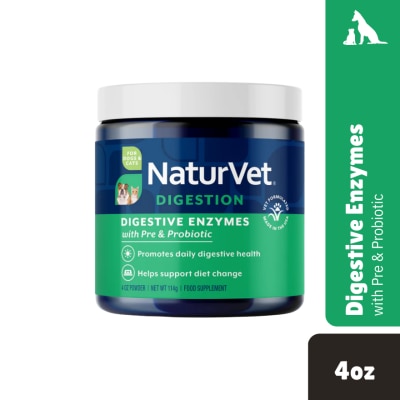 NATURVET Digestive Enzymes Powder With Prebiotics and Probiotics 4Oz