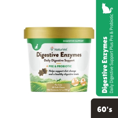 NATURVET - Digestive Enzymes Cat Soft Chews With Prebiotic And Probiotic 60s