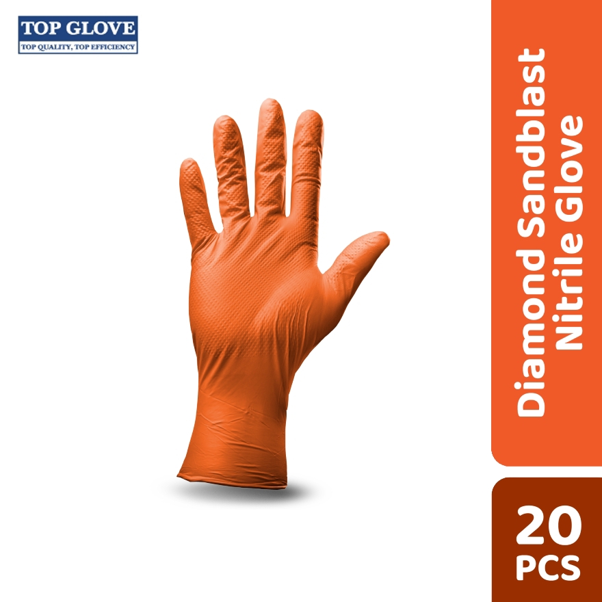 Top Glove Diamond Sandblast Textured Nitrile Powder Free Glove Orange, L