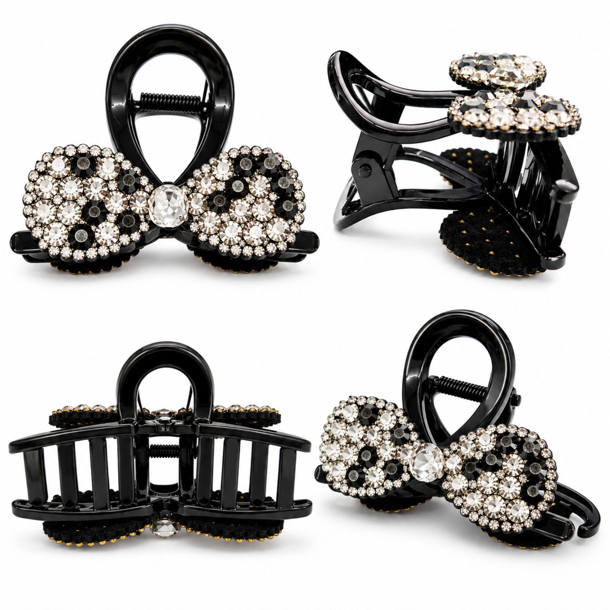 #EA0032 CRYSTAL BOW HAIR CLAW 8CM