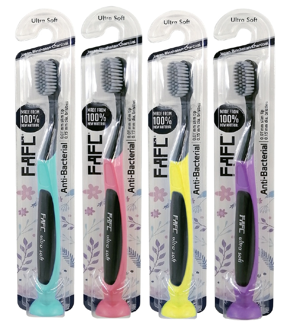 FAFC Antibacterial Charcoal Adult Suction Toothbrush Ultra Soft B3F1 Random Color(100% NEW MATERIAL)Japan Toray Bristles