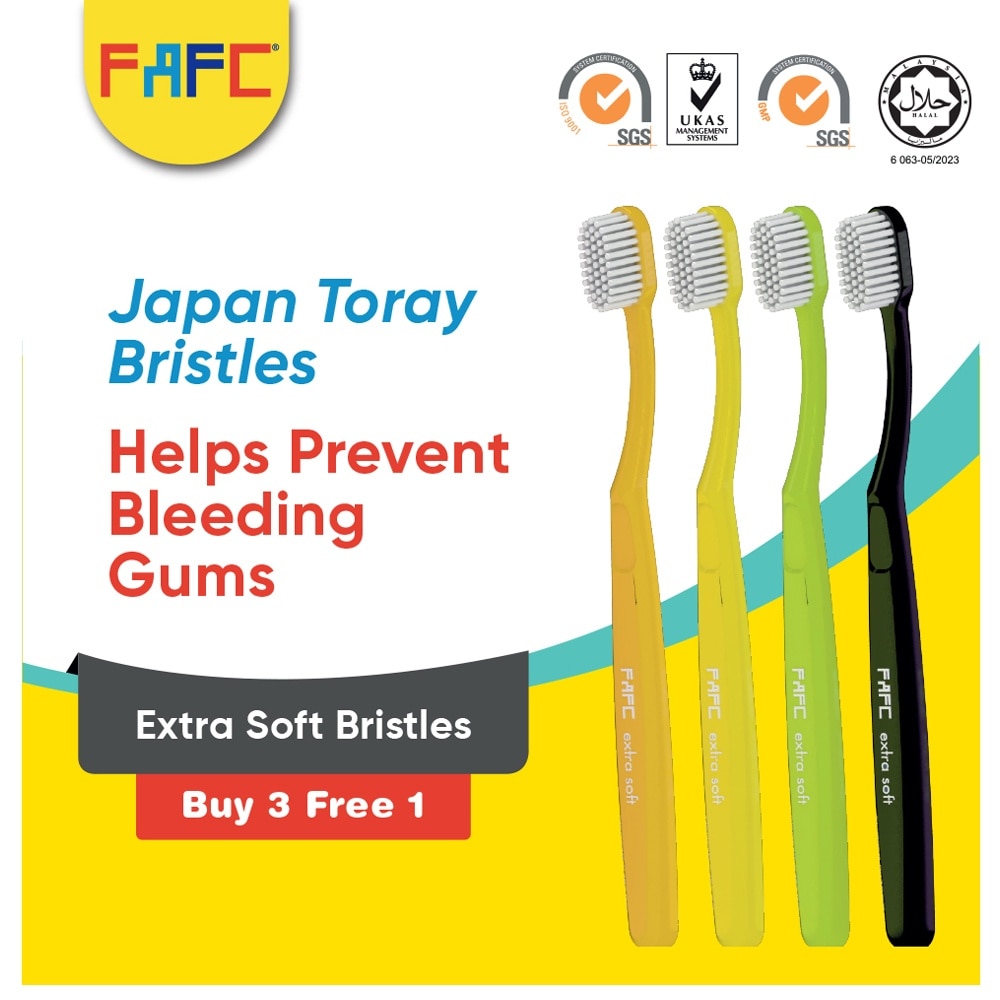 FAFC Compact Extra Soft Adult Toothbrush B3F1 Random Colour(100% NEW MATERIAL) Japan Toray Bristles