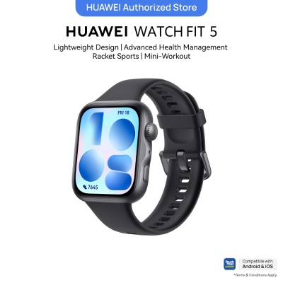 HUAWEI - HUAWEI WATCH FIT 5 Black Smartwatch, Titanium Bezel &amp;amp; 2.5D Sapphire Glass*, Diabetes Risk Study**, ECG &amp;amp; PWAA Cardiovascular Health Insights*, Mini-workout
