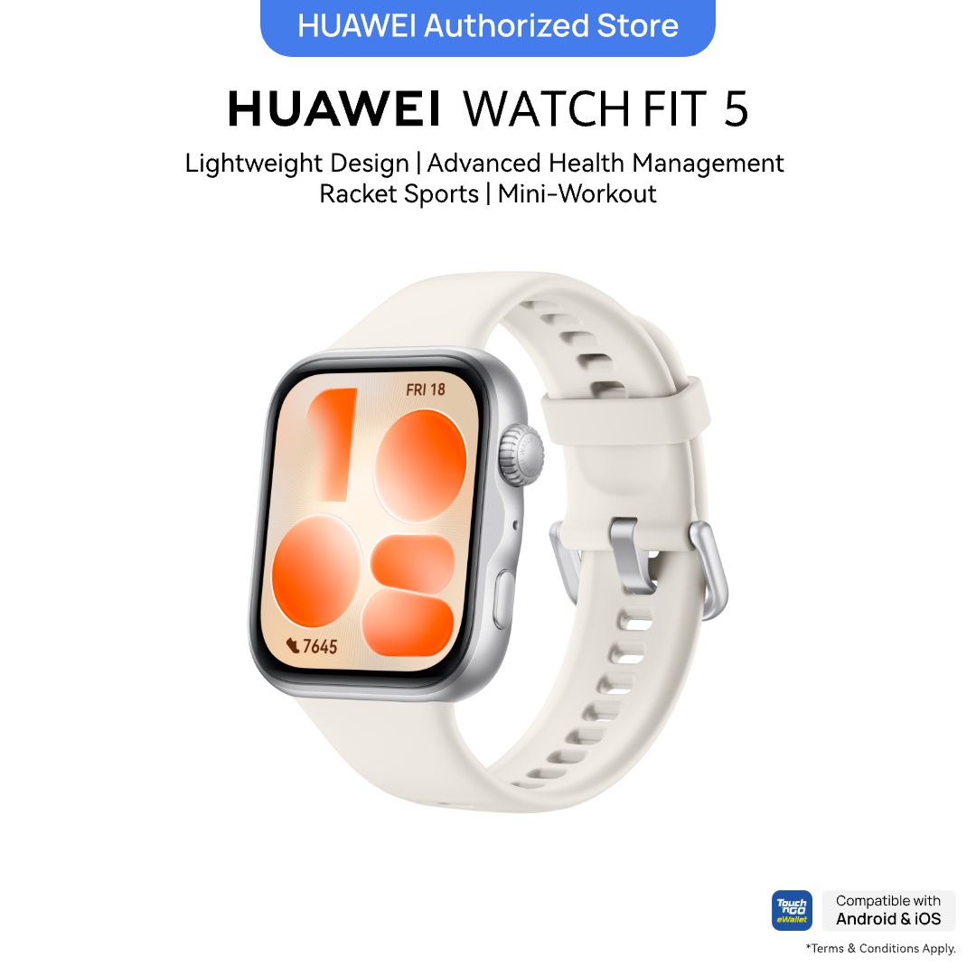 HUAWEI WATCH FIT 5 White Smartwatch, Titanium Bezel & 2.5D Sapphire Glass*, Diabetes Risk Study**, ECG & PWAA Cardiovascular Health Insights*, Mini-workout