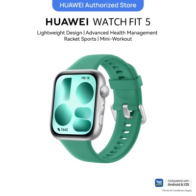 HUAWEI - HUAWEI WATCH FIT 5 Green Smartwatch, Titanium Bezel &amp;amp; 2.5D Sapphire Glass*, Diabetes Risk Study**, ECG &amp;amp; PWAA Cardiovascular Health Insights*, Mini-workout