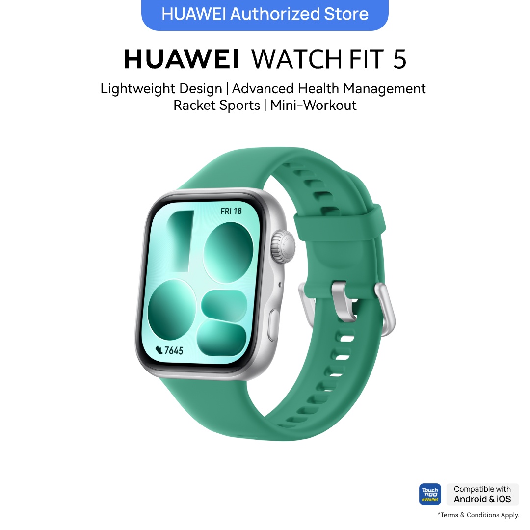 HUAWEI WATCH FIT 5 Green Smartwatch, Titanium Bezel & 2.5D Sapphire Glass*, Diabetes Risk Study**, ECG & PWAA Cardiovascular Health Insights*, Mini-workout