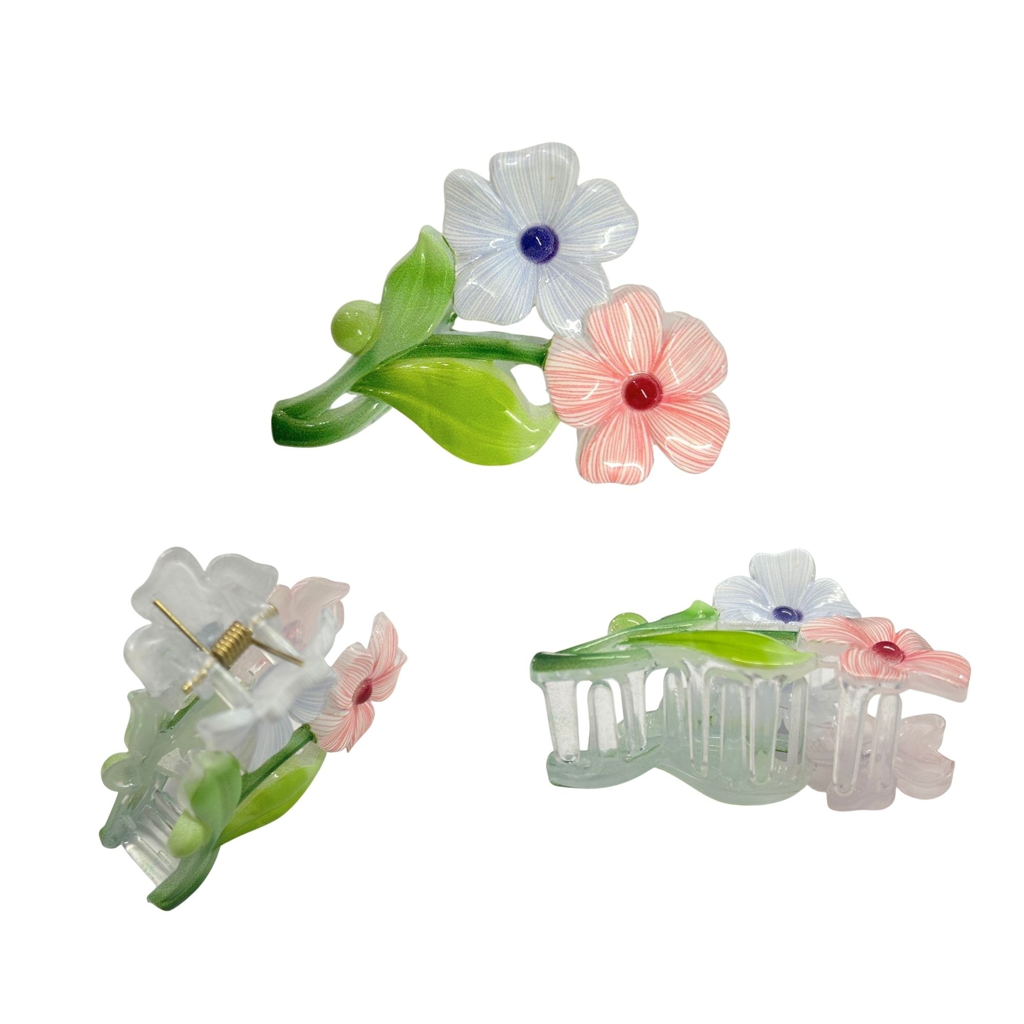 AJC-0456 DOUBLE FLOWER GARDEN LEAF HAIR CLAW 7CM image