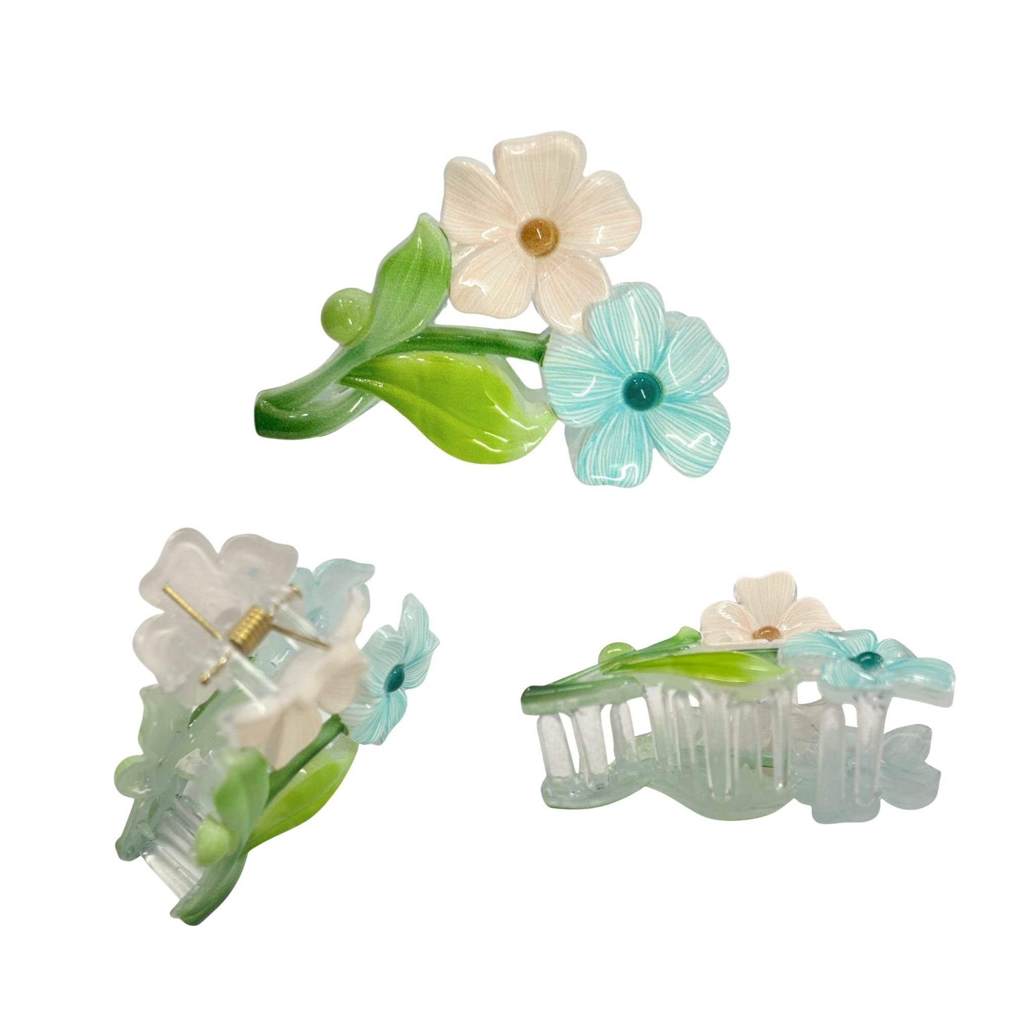 AJC-0456 DOUBLE FLOWER GARDEN LEAF HAIR CLAW 7CM image