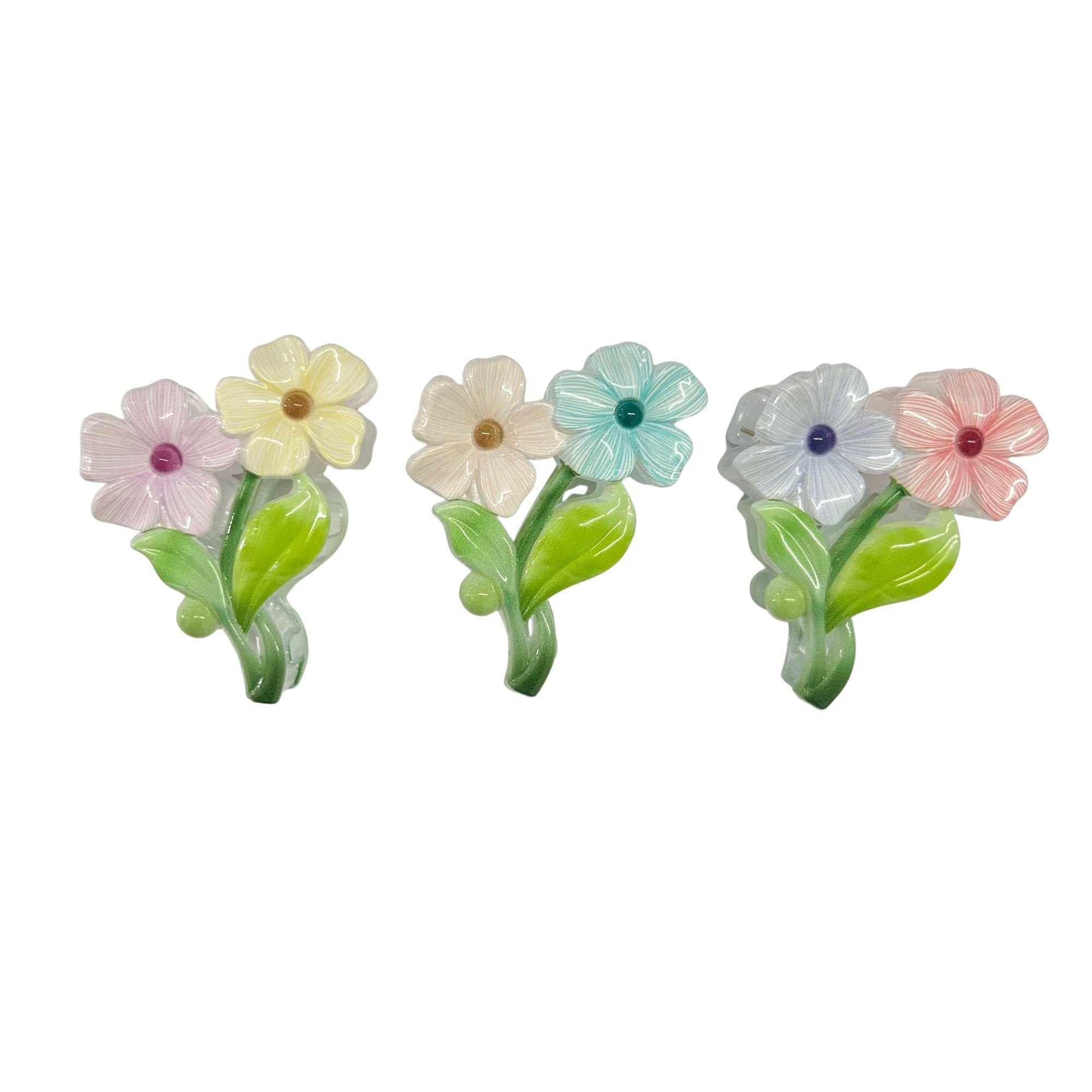 AJC-0456 DOUBLE FLOWER GARDEN LEAF HAIR CLAW 7CM image