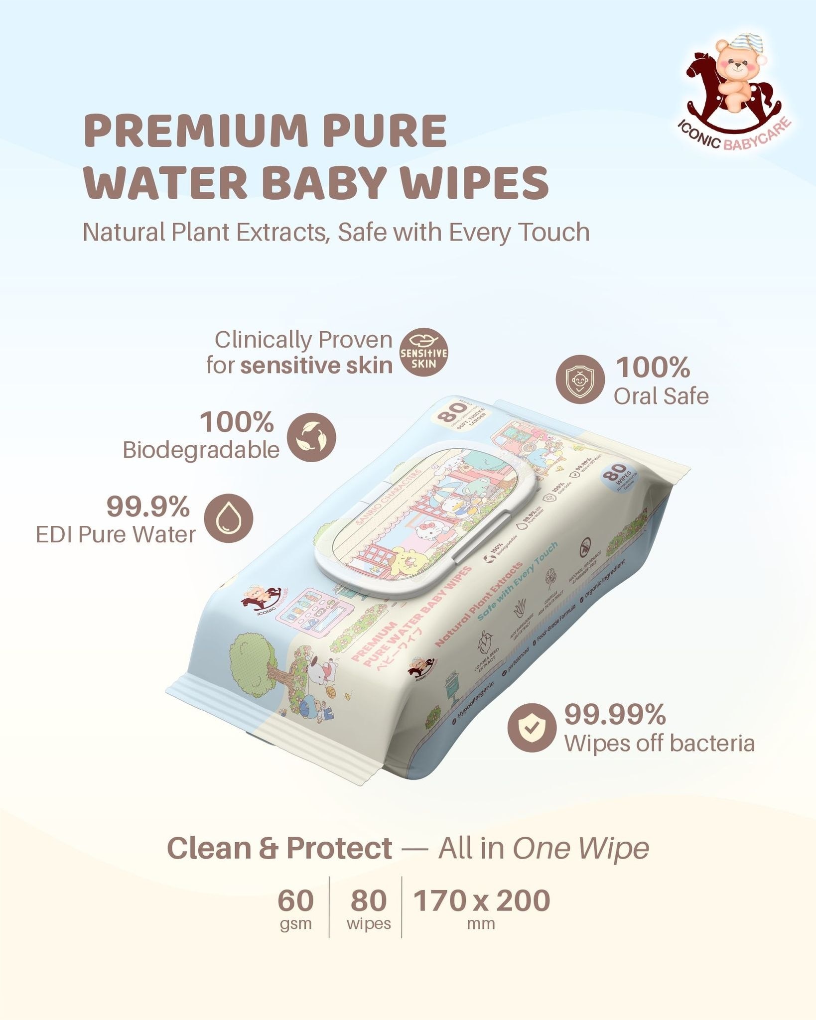 Sanrio Baby Wipes Sanrio Characters 80'S x 2