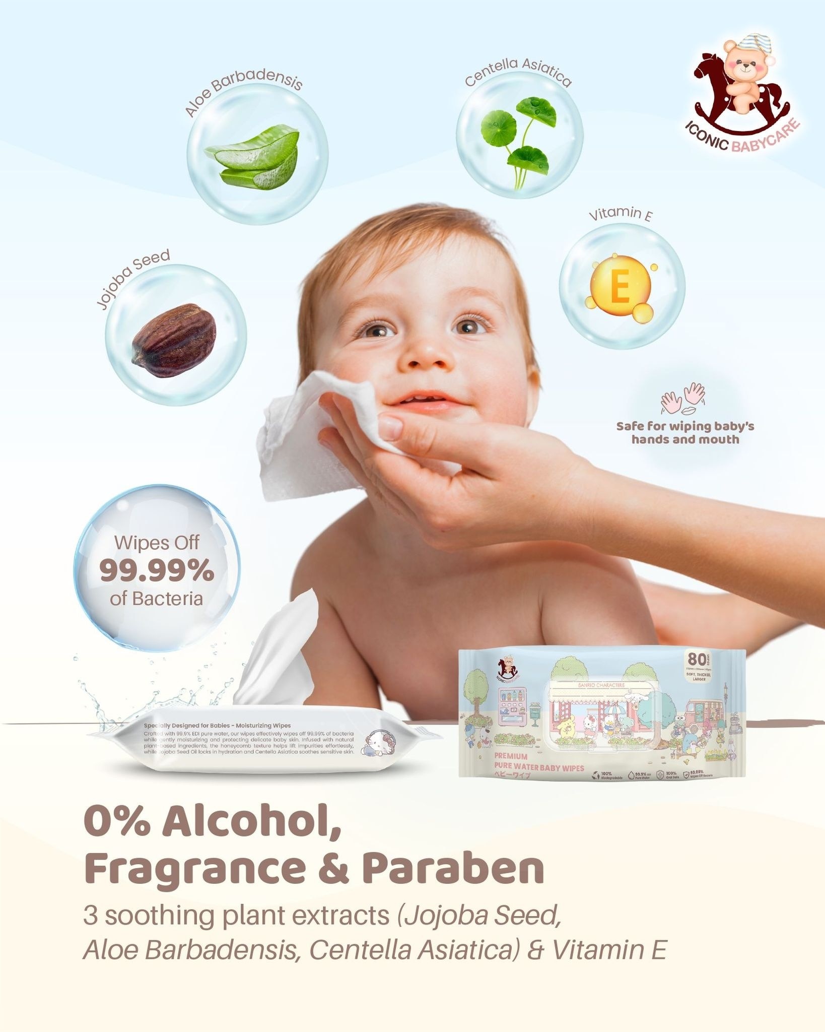 Sanrio Baby Wipes Sanrio Characters 20'S x 3