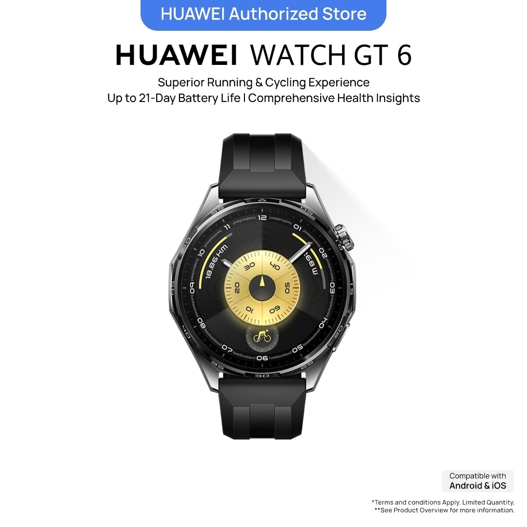 HUAWEI WATCH GT 6 Black 46mm Smartwatch, Advanced Outdoor Sports*, Superior Running & Cycling Experience, ECG Analysis*, Up to 21-Day Battery Life*