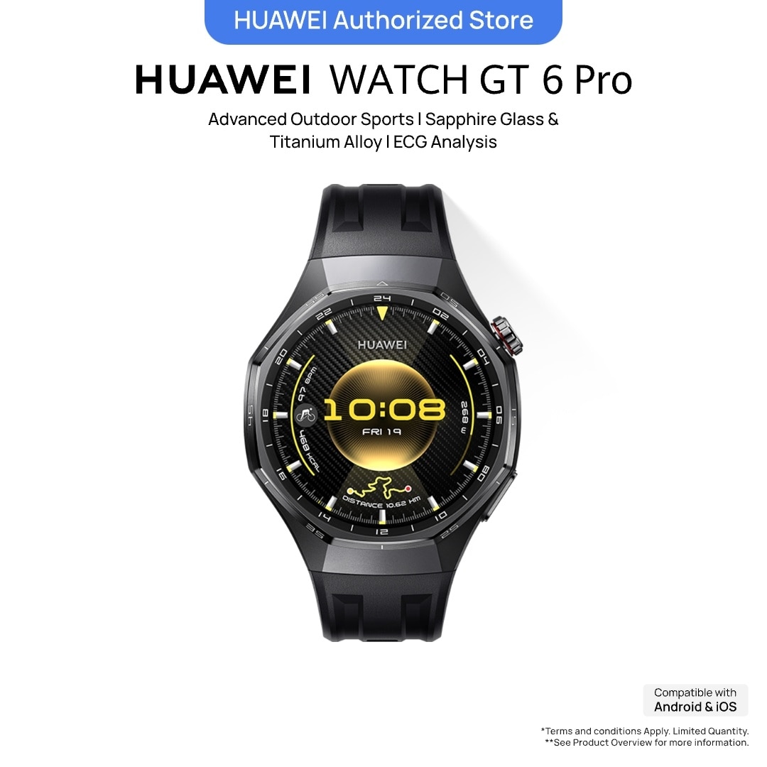 HUAWEI WATCH GT 6 Pro Black 46mm Smartwatch, Advanced Outdoor Sports*, Superior Running & Cycling Experience, ECG Analysis*, Up to 21-Day Battery Life*