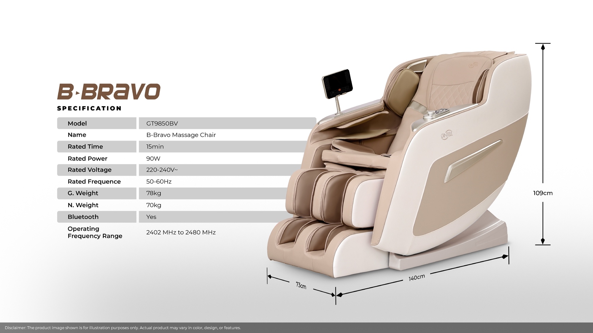[NEWLY LAUNCHED]  GINTELL B-Bravo Light Brown Massage Chair GT9850LB image