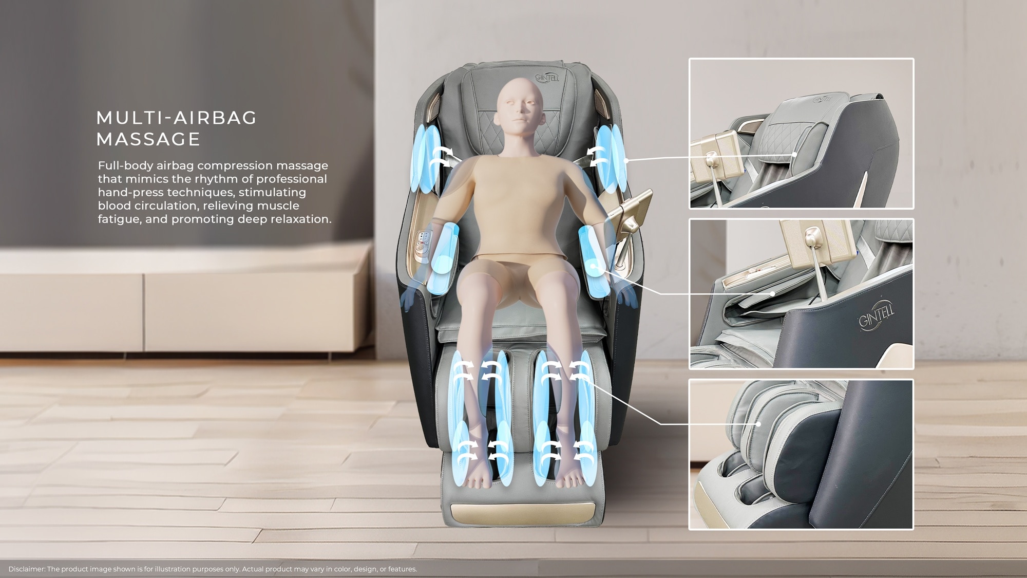 GINTELL B-Bravo 2 Massage Chair (3D Roller + Heat Therapy + Full Body Airbag)