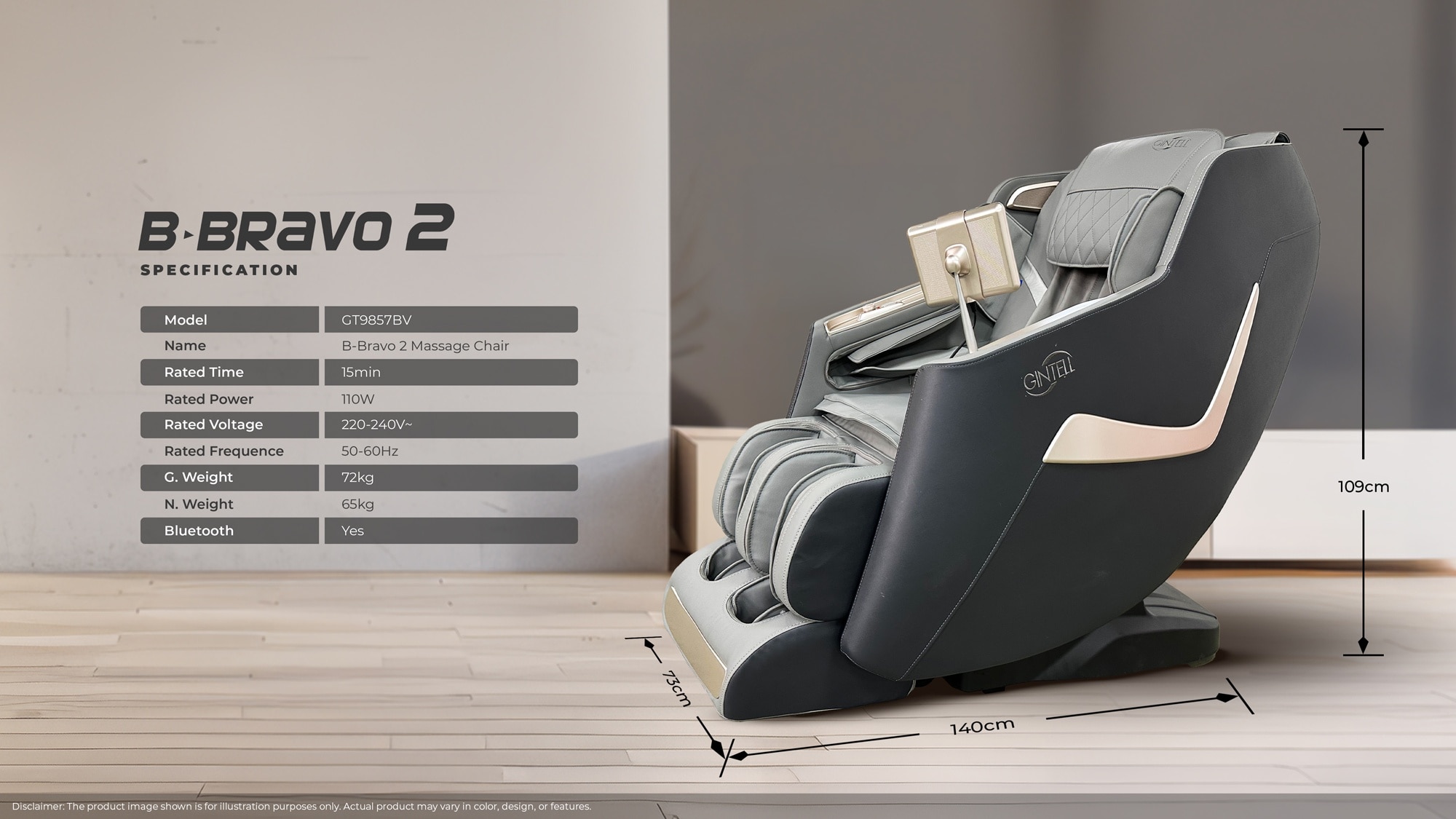 GINTELL B-Bravo 2 Massage Chair (3D Roller + Heat Therapy + Full Body Airbag)