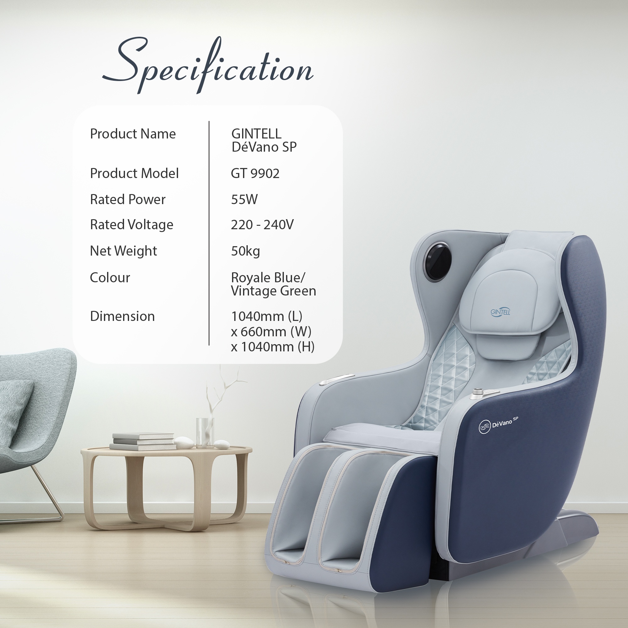 DeVano SP Massage Sofa Royale Blue GT9902RB