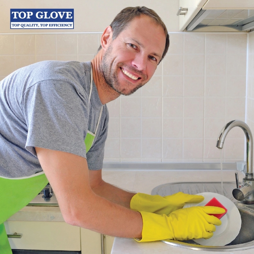 Top Glove Reusable Latex Household Glove for Dishwashing/ Multipurpose Use, Yellow, M