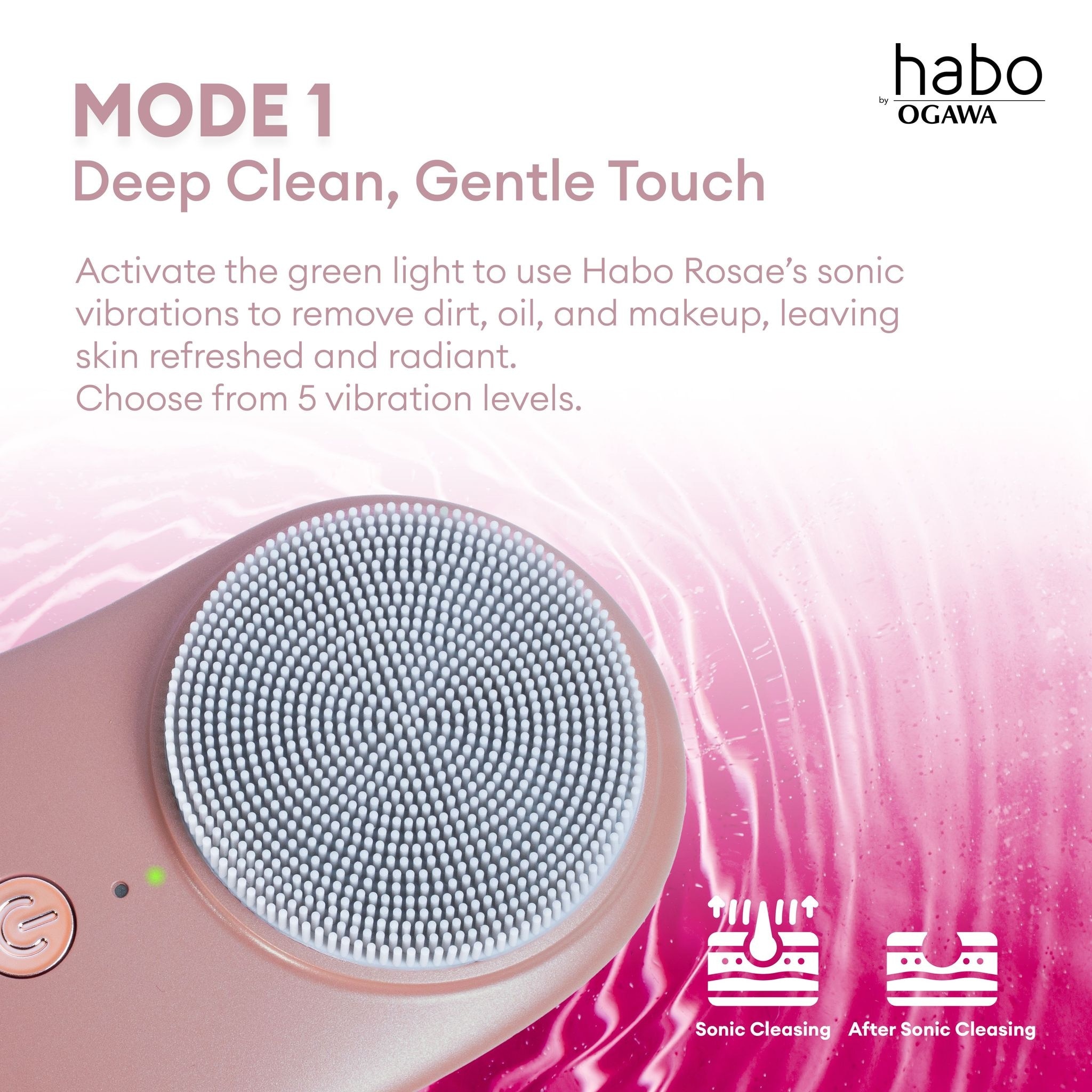 Habo by Ogawa Rosae 2in1 Facial Cleaning Brush Device – Deep Cleanse & Glow