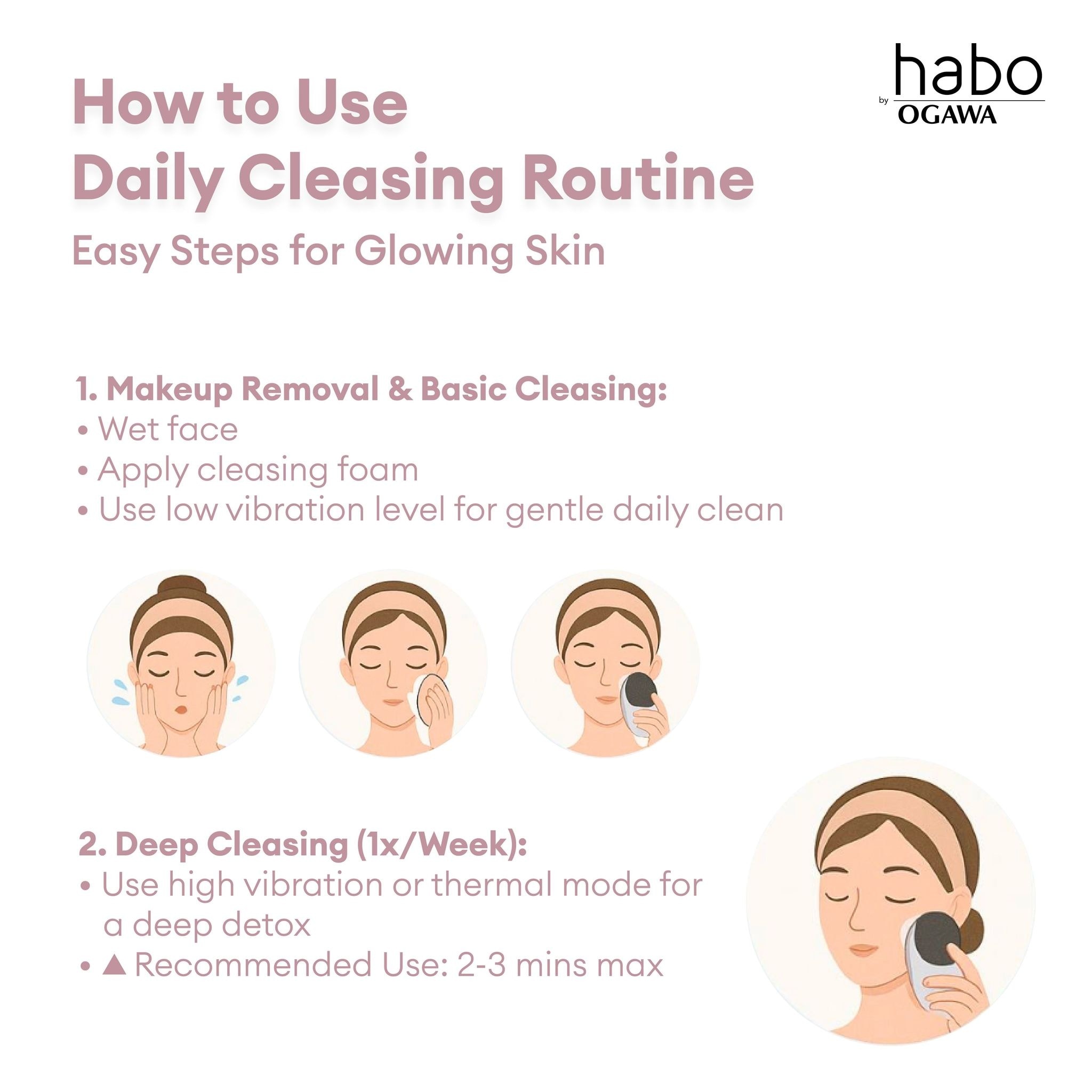Habo by Ogawa Rosae 2in1 Facial Cleaning Brush Device – Deep Cleanse & Glow