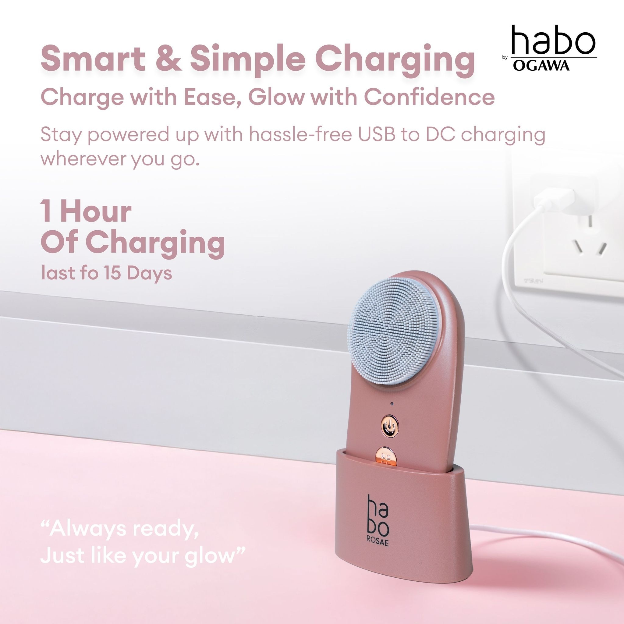 Habo by Ogawa Rosae 2in1 Facial Cleaning Brush Device – Deep Cleanse & Glow