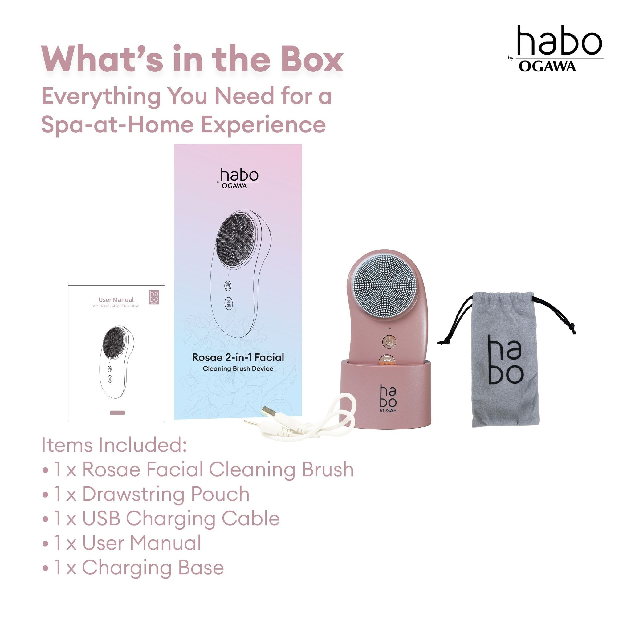 Habo by Ogawa Rosae 2in1 Facial Cleaning Brush Device – Deep Cleanse & Glow
