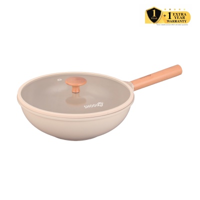 SHOGUN - Shogun Ivory 28 x 9.5cm Wok with Silicone Rim Glass Lid, Induction, 3.8L