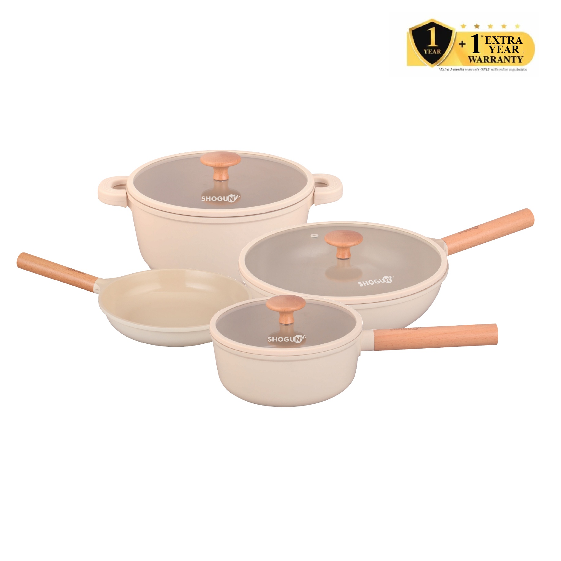 Shogun Ivory 28 x 9.5cm Wok with Silicone Rim Glass Lid, Induction, 3.8L