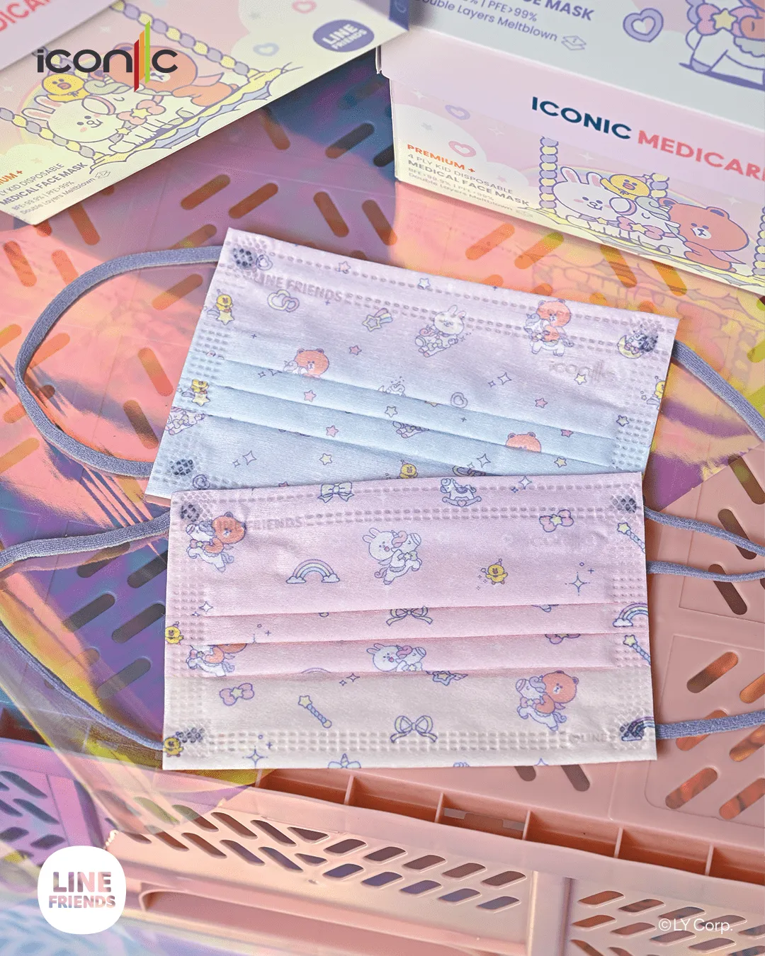 ICONIC, [Kid - Premium+] 4-Ply Merry Go Round Line Friends Medical Face ...