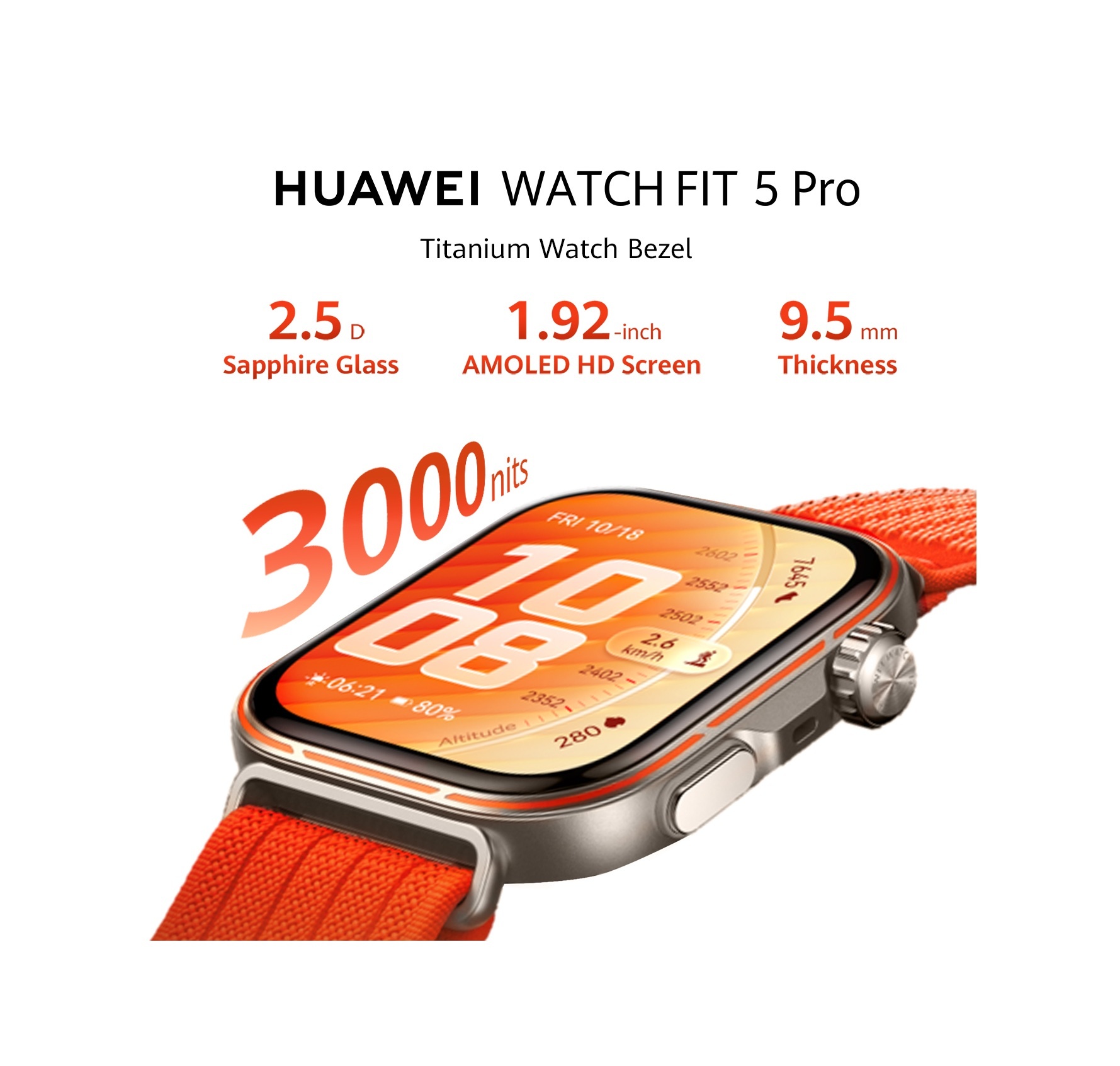 HUAWEI WATCH FIT 5 White Smartwatch, Titanium Bezel & 2.5D Sapphire Glass*, Diabetes Risk Study**, ECG & PWAA Cardiovascular Health Insights*, Mini-workout