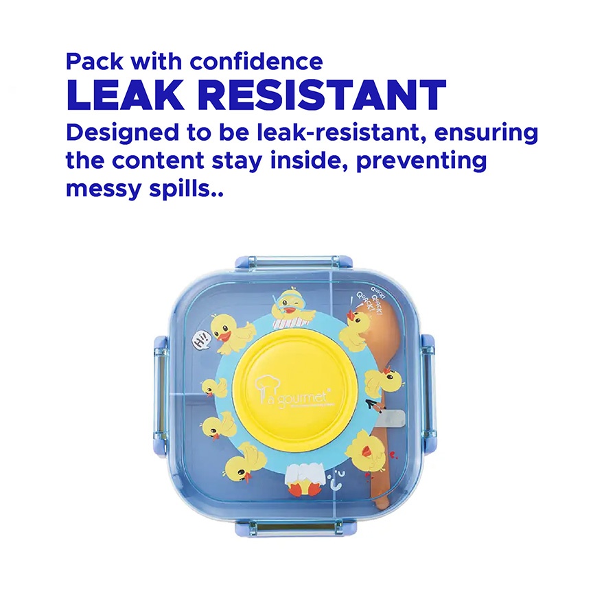 La gourmet Sassy Kids 1250ml 3 Compartment Lunch Box with Spoon - Duck
