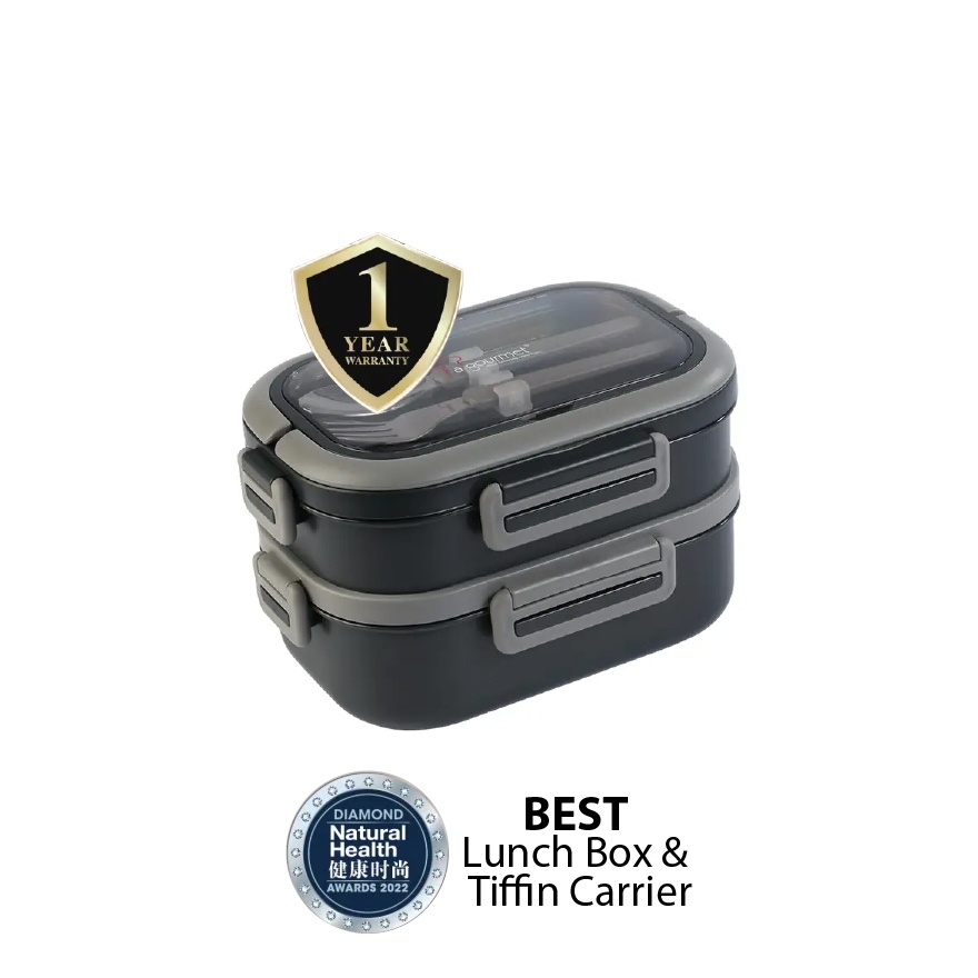 La gourmet 3R Pac2Go 1650ml 2 Tier Tiffin Carrier - Dark Grey image