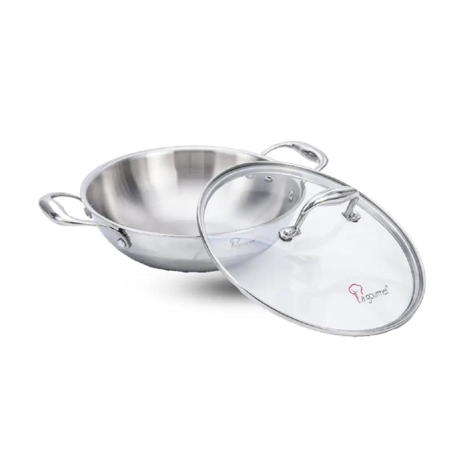 La gourmet Elite 24 x 8.5cm 5ply 18/10 Stainless Steel with Glass Lid, 2.4L image