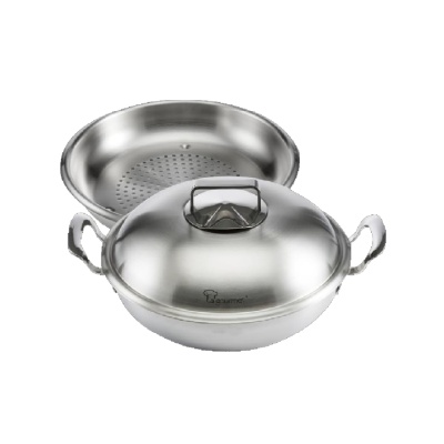 LA GOURMET - La gourmet Gourmet 28cm 5ply 18/10 Stainless Steel Wok with Steamer Insert and Stainless Steel Cover with Induction image