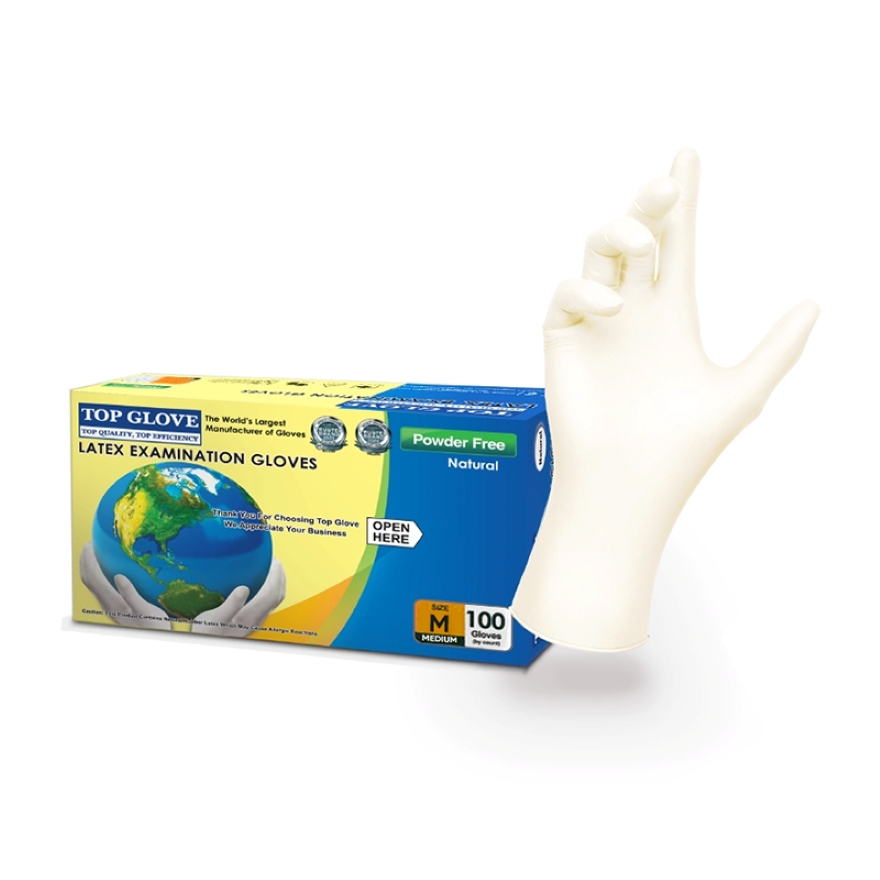 Top Glove Latex Examination Powder Free Glove, Natural M