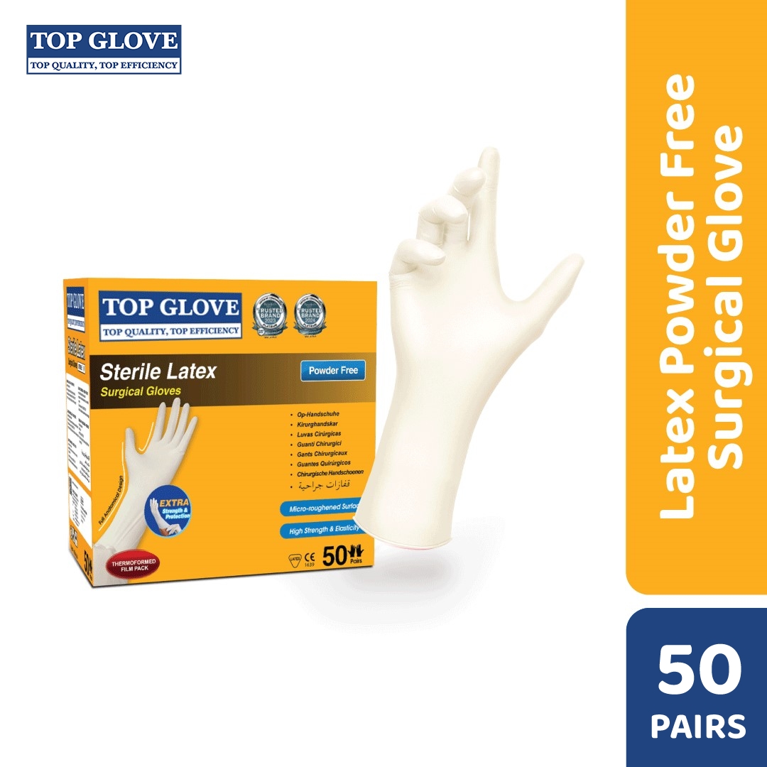 Top Glove Sterile Latex Powder Free Surgical Glove Natural 7.5
