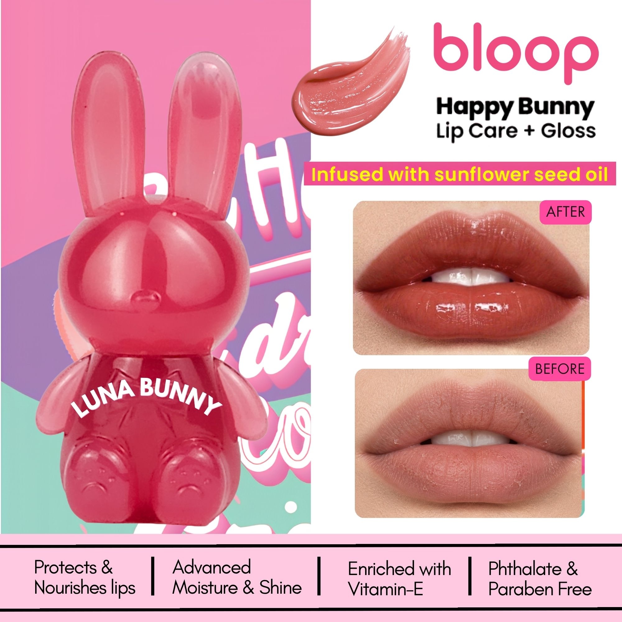Bloop Happy Bunny Lip Care + Gloss Luna