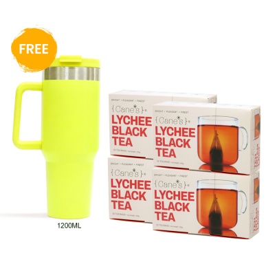 PURPLE CANE - Purple Cane 4 X Cane’s Lychee Black Tea (30 Teabags) Free Yellow XL Vacuum Mug
