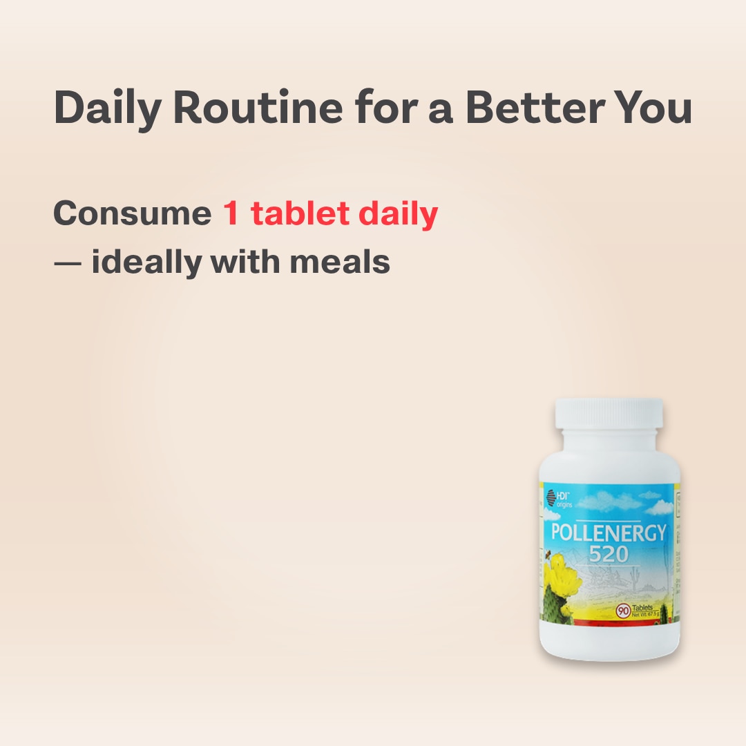 HDI Origins™ Pollenergy 520 - 250+ Nutrients - Support Stamina Improve Metabolism - Kesihatan Minda Jantung - 90 Tablets