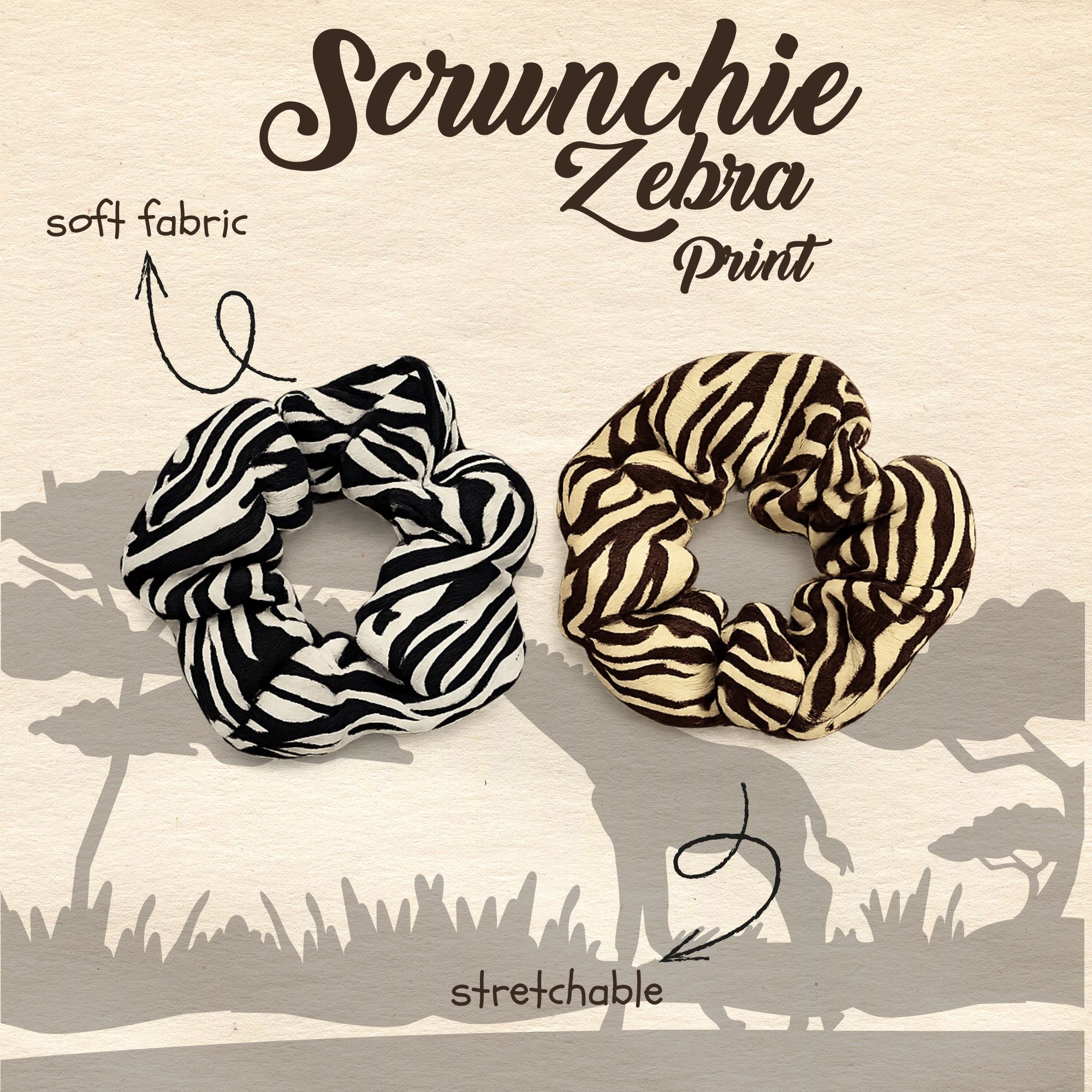 APN-0219 SCRUNCHIE ZEBRA PRINT 8CM