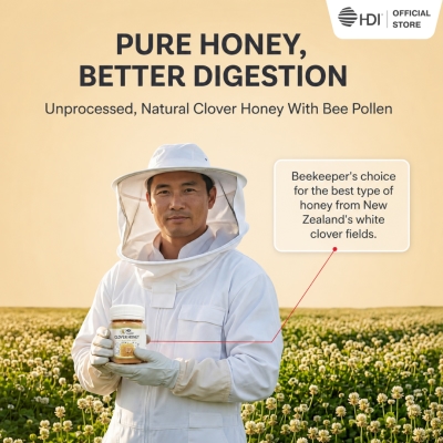 HDI - HDI Naturals™ Pure Clover Honey with Honeybee Pollen - Madu Asli dari New Zealand - 1kg