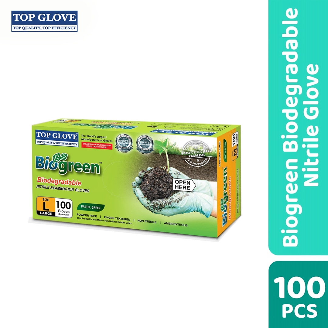 Top Glove BioGreen® Biodegradable Nitrile Examination Powder Free Glove L